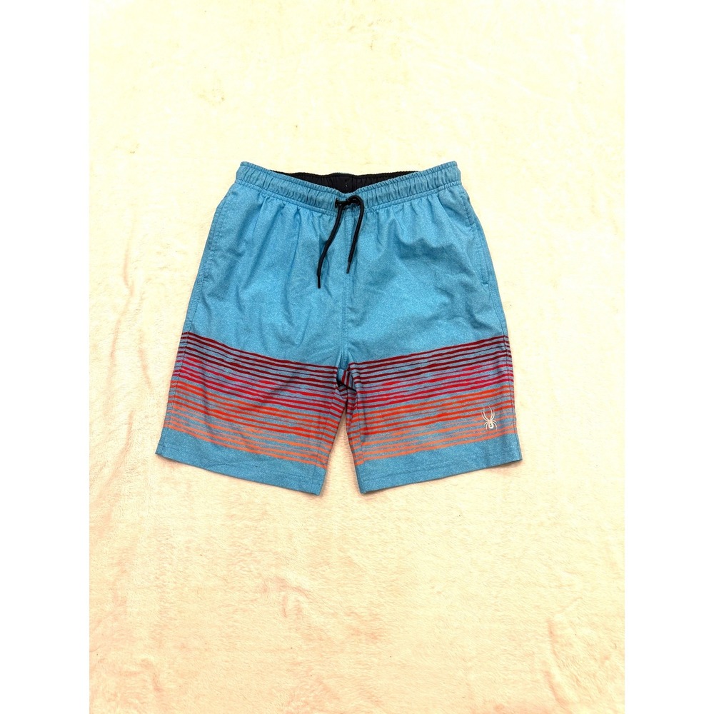 Spyder Mens‎ Swim Trunks Board Shorts Blue Red Striped Size Medium 10/12 1749649